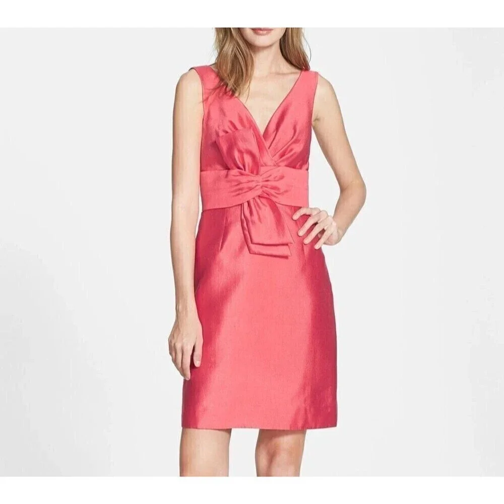 Kate Spade Mina Dress Size 8 Strawberry Silk Sleeveless Bow Waist Party Cocktail